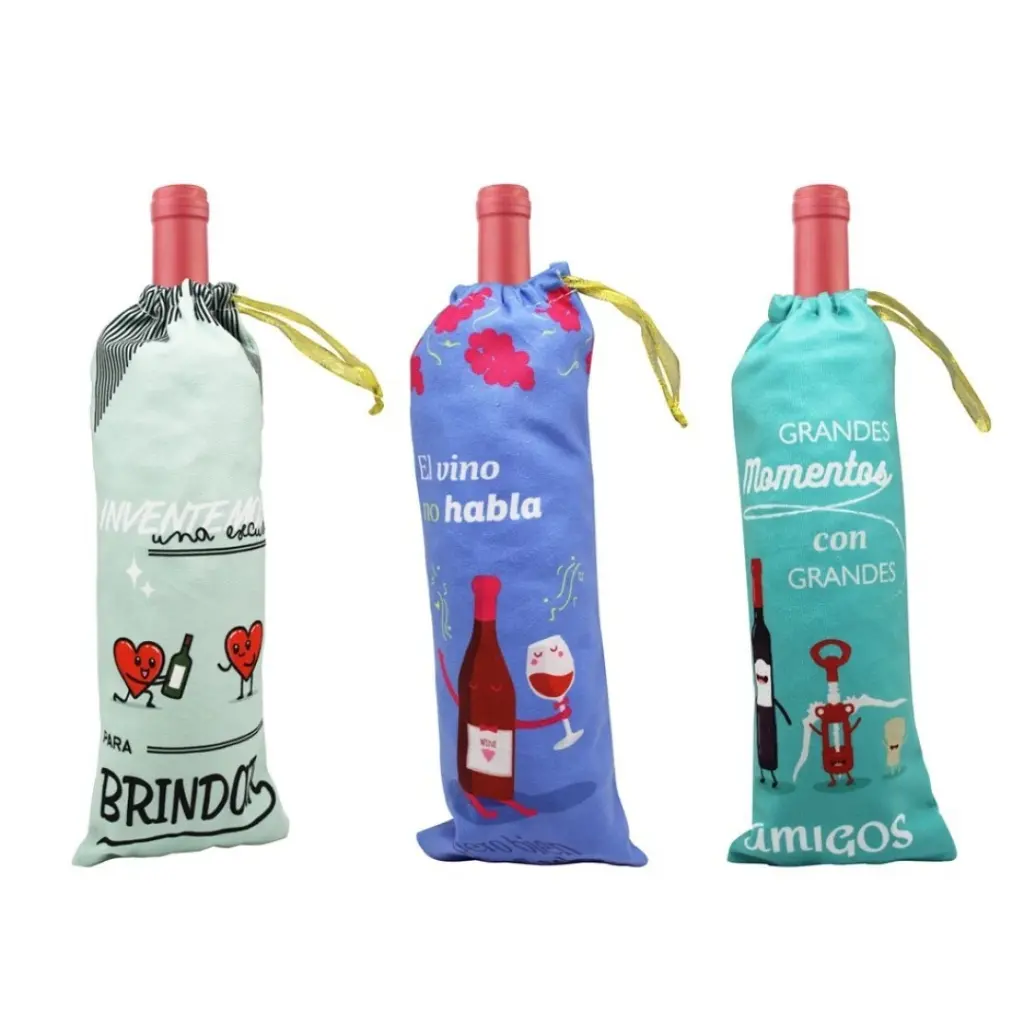 [330001] BOLSA BOTELLA DE TELA DECORADA
