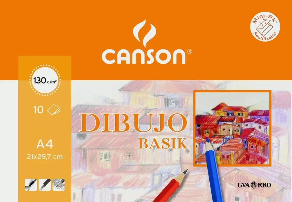 [C400110486] CANSON MINIPACK DIBUJO BASIK 10 HOJAS LISO 130 GR. 21X29,7CM -SOBRE UNITARIO-