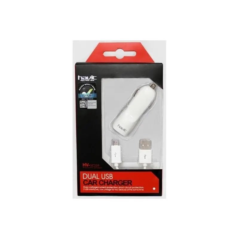 [HV-UC239] CARGADOR 2 USB PARA COCHE MICRO USB 3A BLANCO HAVIT