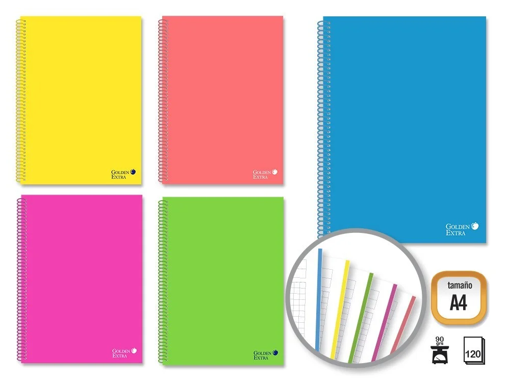 CUADERNO A4 120H 90GR MICROPERFORADO GOLDEN