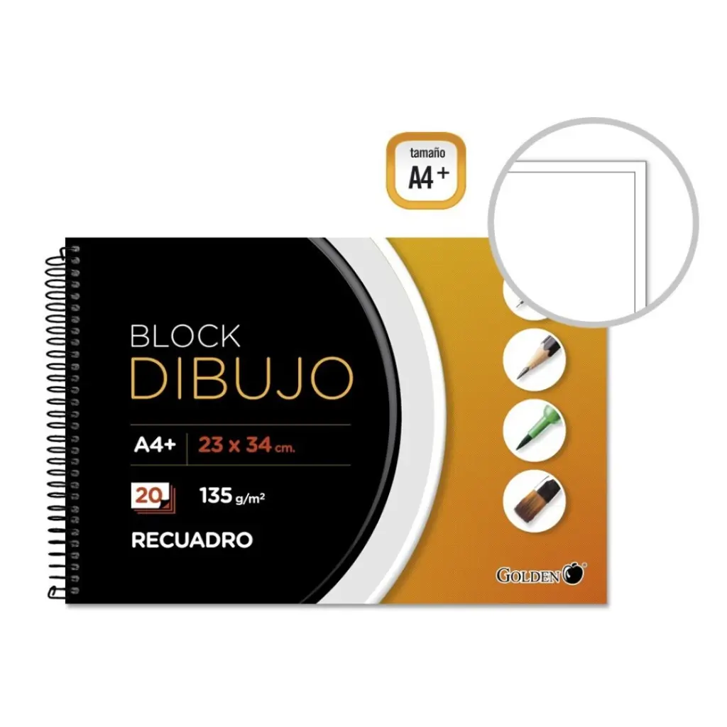 CUADERNO DE DIBUJO A4+.135 GRM C/RECUADRO GOLDEN