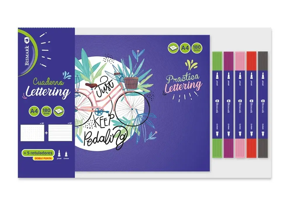 [330139] CUADERNO DE LETTERING A4 +5 ROTULADADORES doble punta