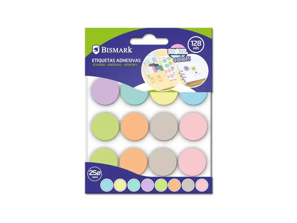 [329954] ETIQUETAS ADHESIVAS PASTEL CIRCULOS 16x8 uds