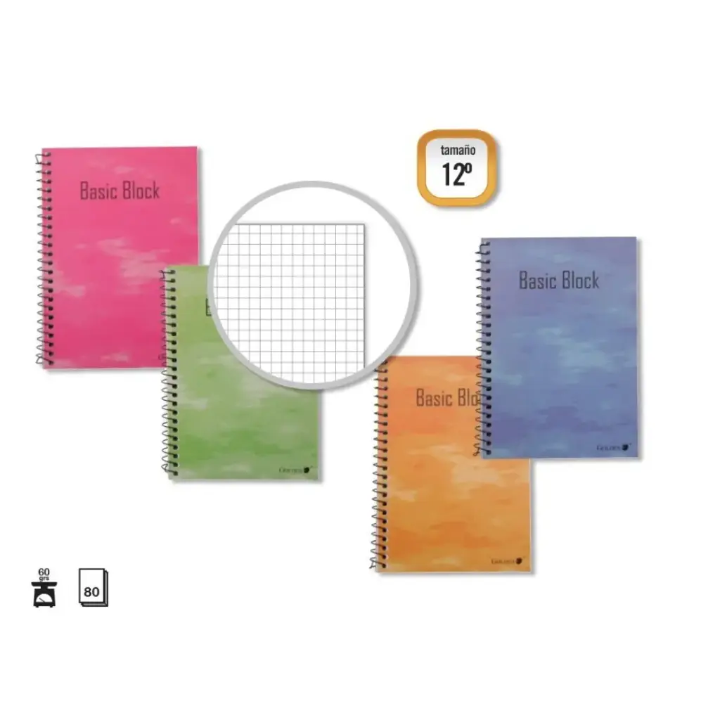 CUADERNO 12 º, 80 HOJAS, 60 GRAMOS, CUADROS 4x4, ANILLA LATERAL - GOLDEN -