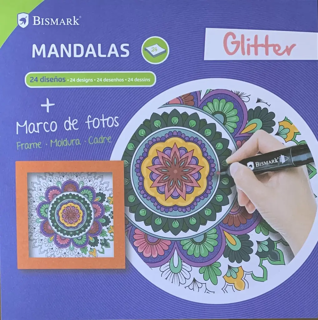 LIBRO MANDALAS BRILLANTINA 24 HOJAS + MARCO COLOR