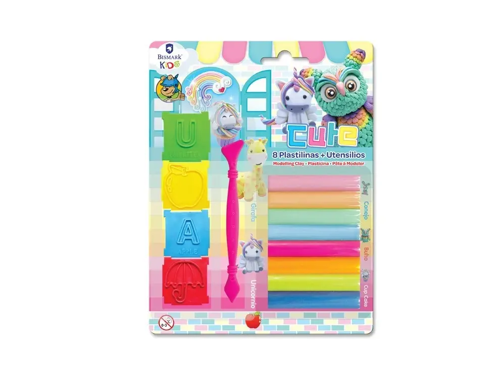 PLASTILINA 8 COLORES C/ 4 MOLDES Y CORTADOR