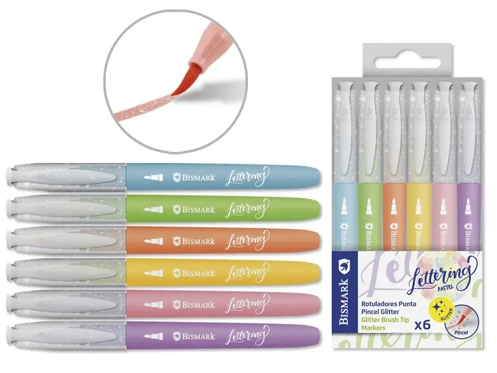 ROTULADORES GLITTER 6 COLORES LETTERING PASTEL