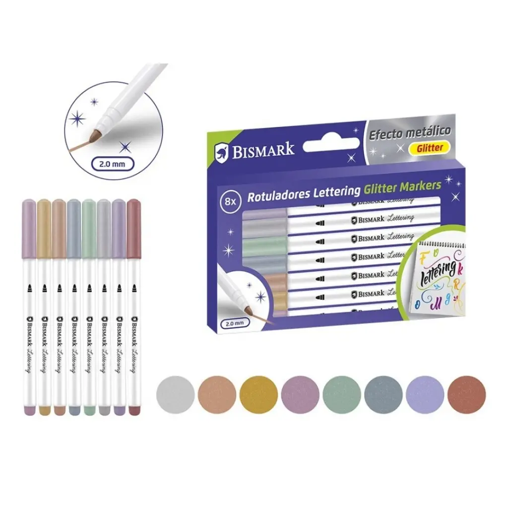 ROTULADORES TINTA GLITTER LETTERING 8 COLORES