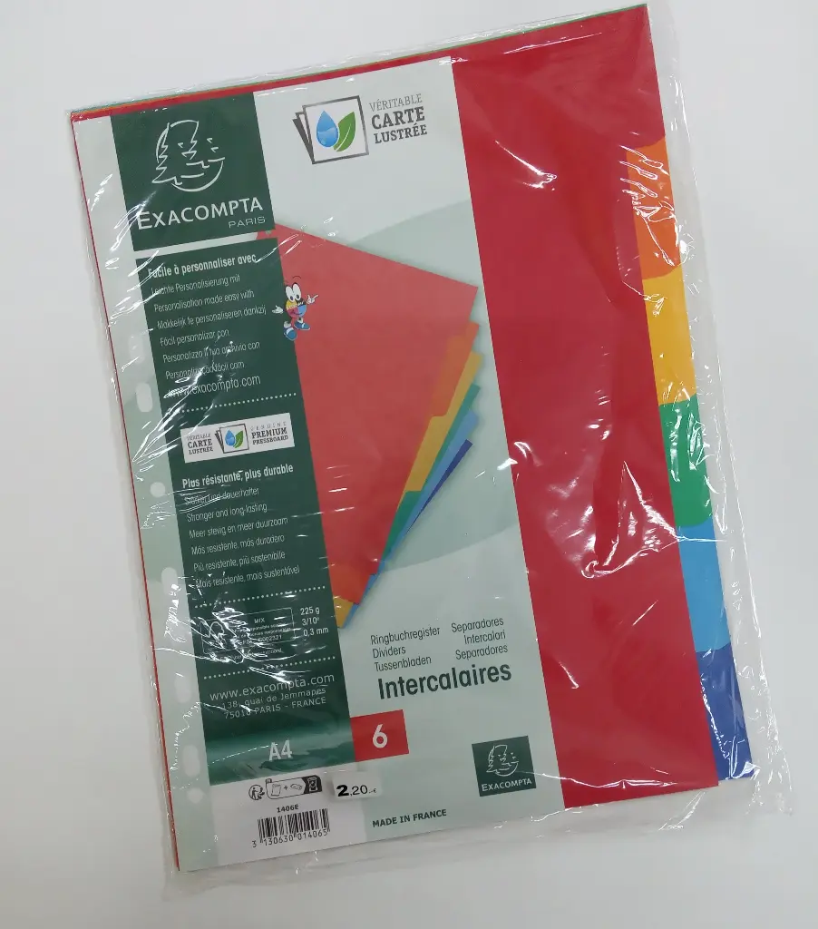 SEPARADORES NATURE FUTURE CARTULINA LUSTRADA 225GR 6 POSICIONES A4 COLORES - EXACOMPTA -