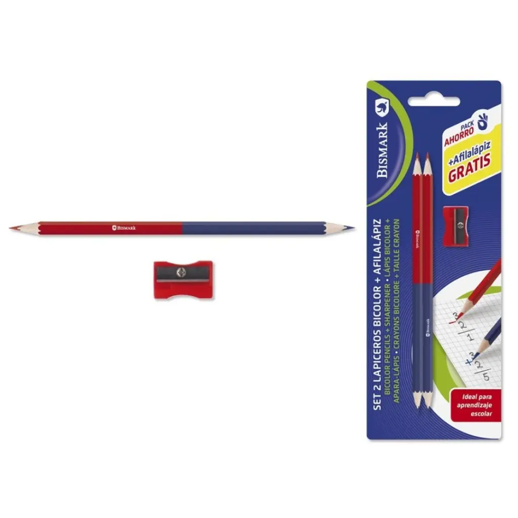 [329305] SET 2 LAPICEROS BICOLOR CON SACAPUNTAS BISMARK 