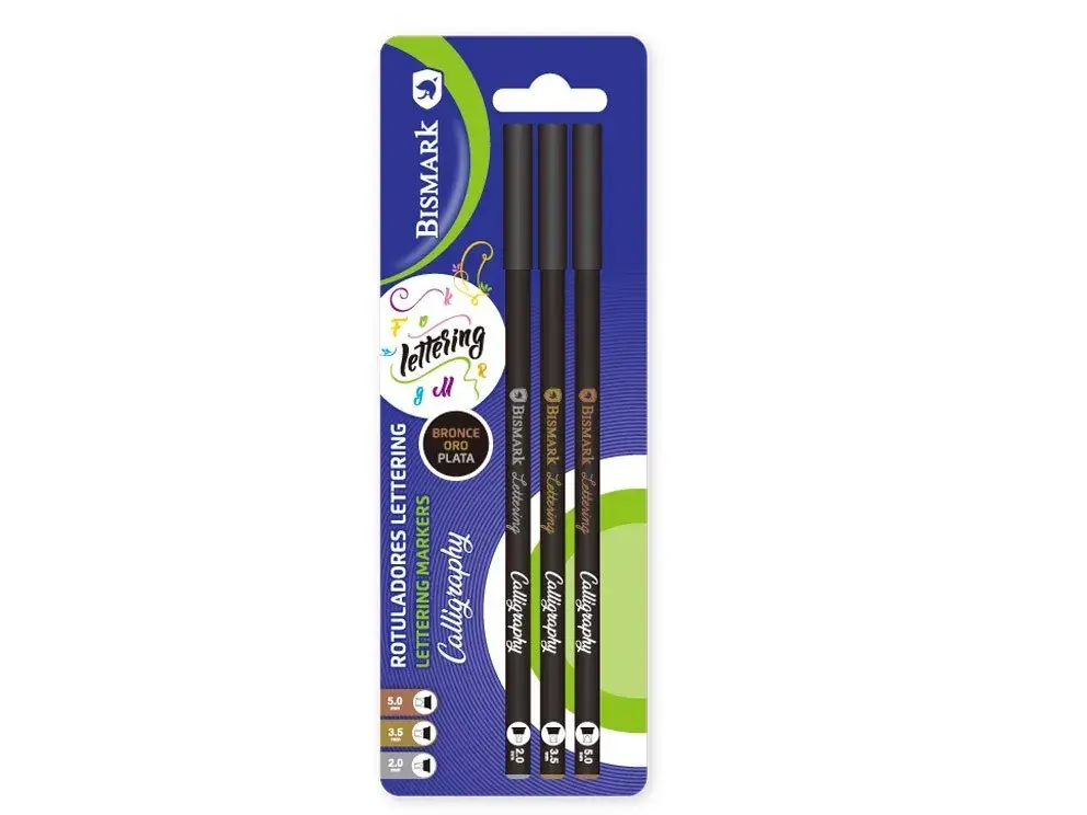 [330624] SET 3 ROTULADORES CALIGRAFIA LETTERING ORO-PL-BZ