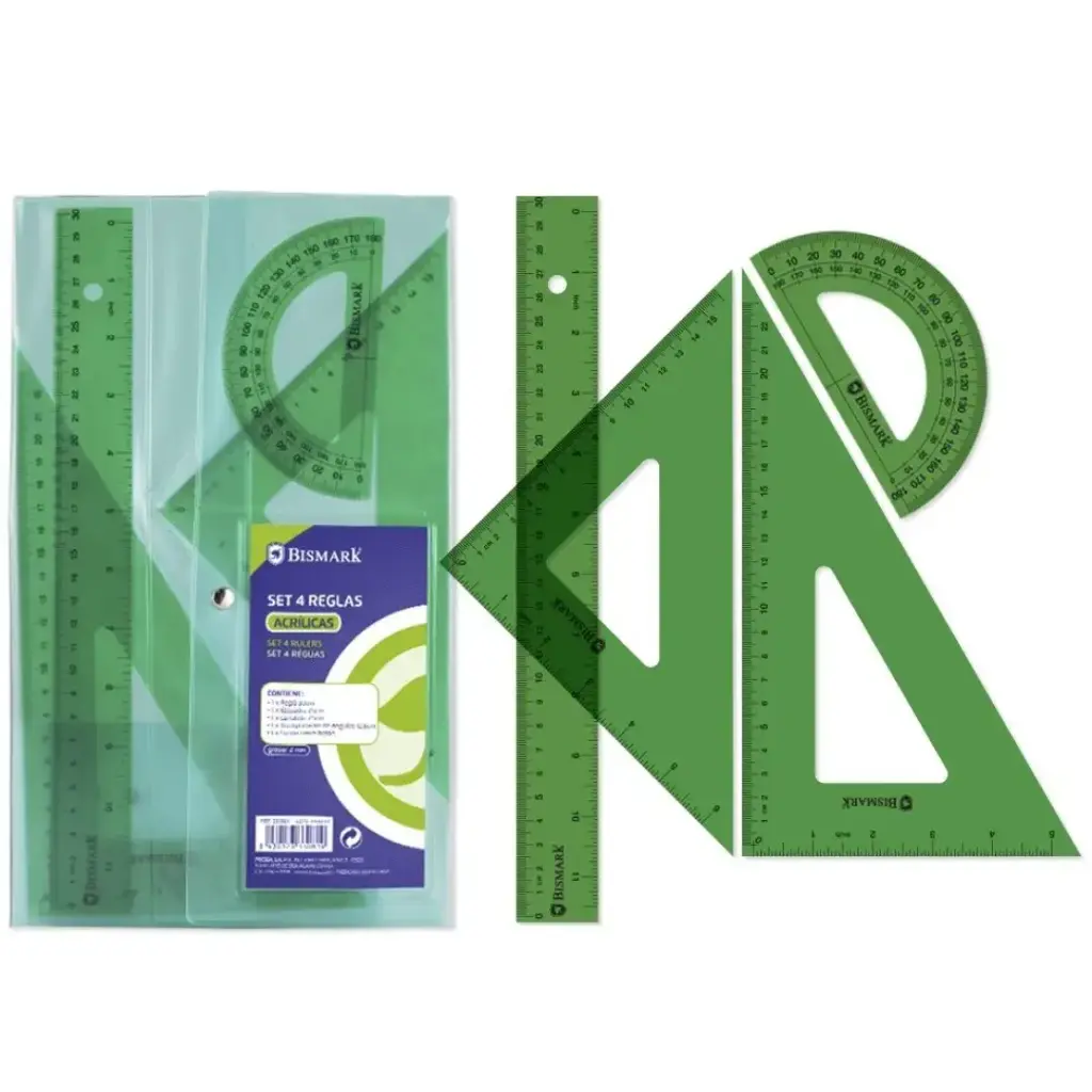 SET 4 REGLAS ACRÍLICAS VERDES EN FUNDA