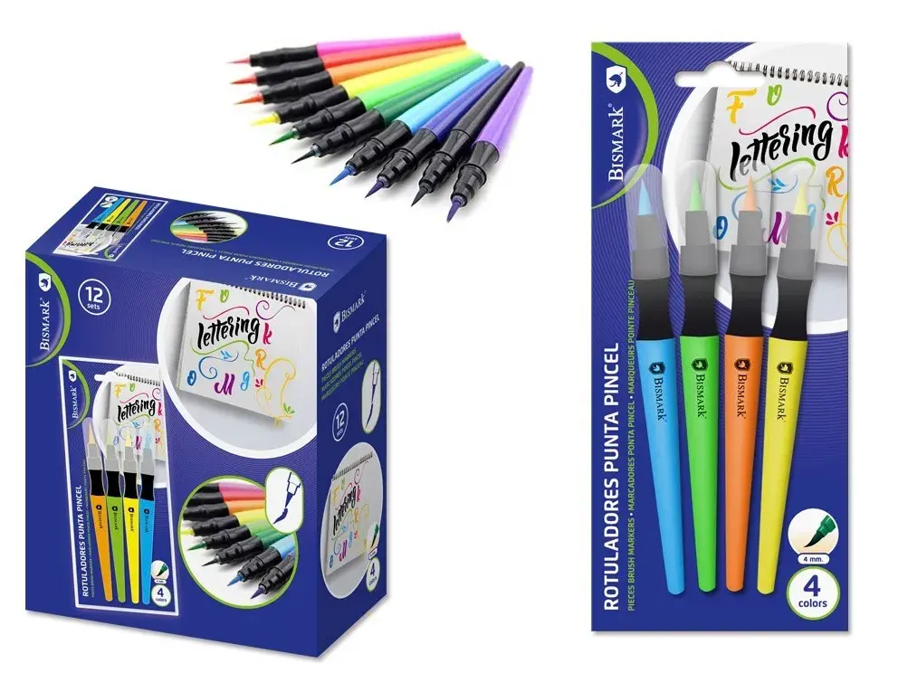 SET 4 ROTULADORES LETTERING PUNTA PINCEL