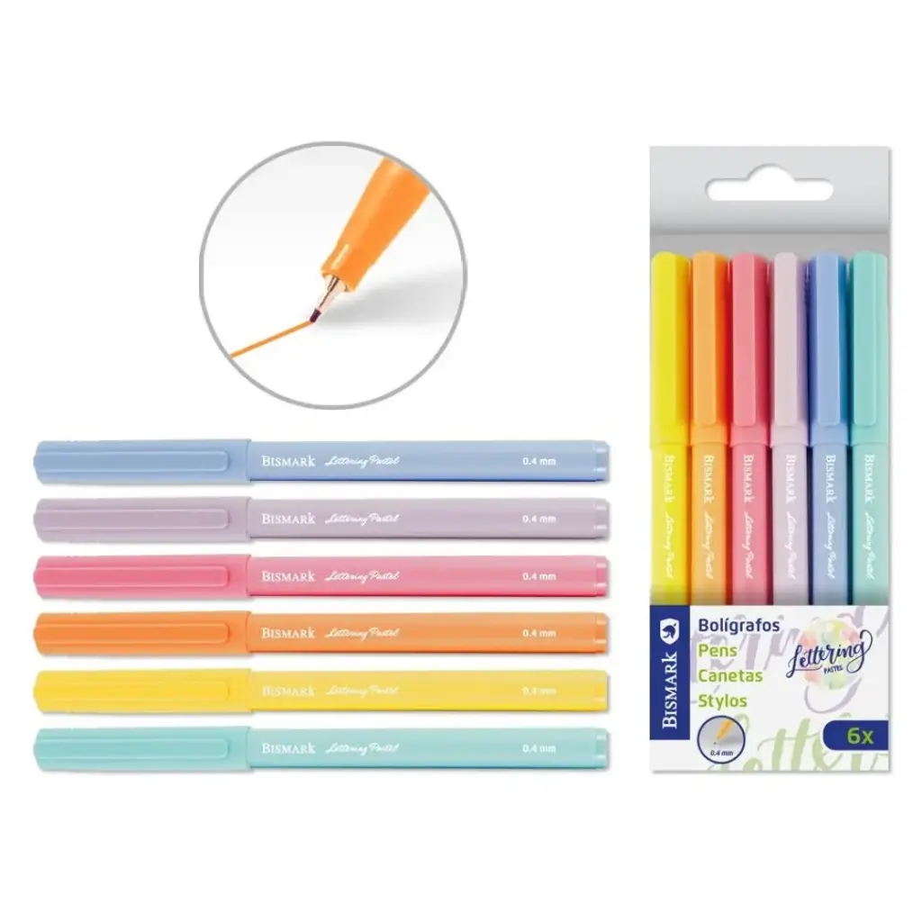 [331166] SET 6 BOLIGRAFOS LETTERING PASTEL 0.4 MM