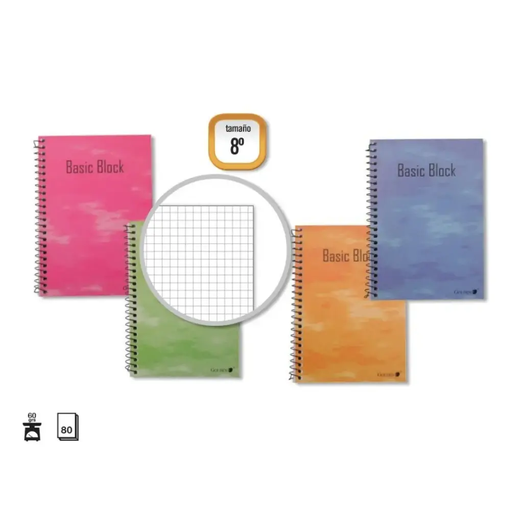 [318376] CUADERNO 8º, 80 HOJAS, 60 GRAMOS, CUADROS 4x4, ANILLA LATERAL - GOLDEN -