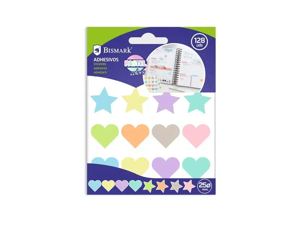 [329955] ETIQUETAS ADHESIVAS PASTEL ESTRELLA/CORAZON 16X8