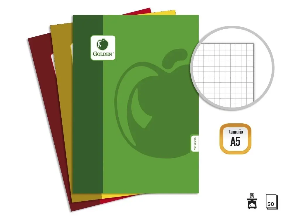 BASIC LIBRETA GRAPADA A5, 50 HOJAS CUADROS - GOLDEN -