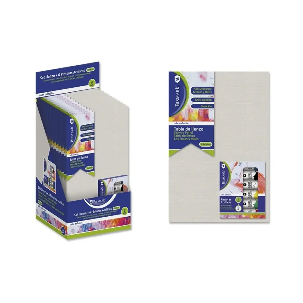 [327024] SET LIENZO C/ 6 PINTURAS ACRILICAS 12 ML