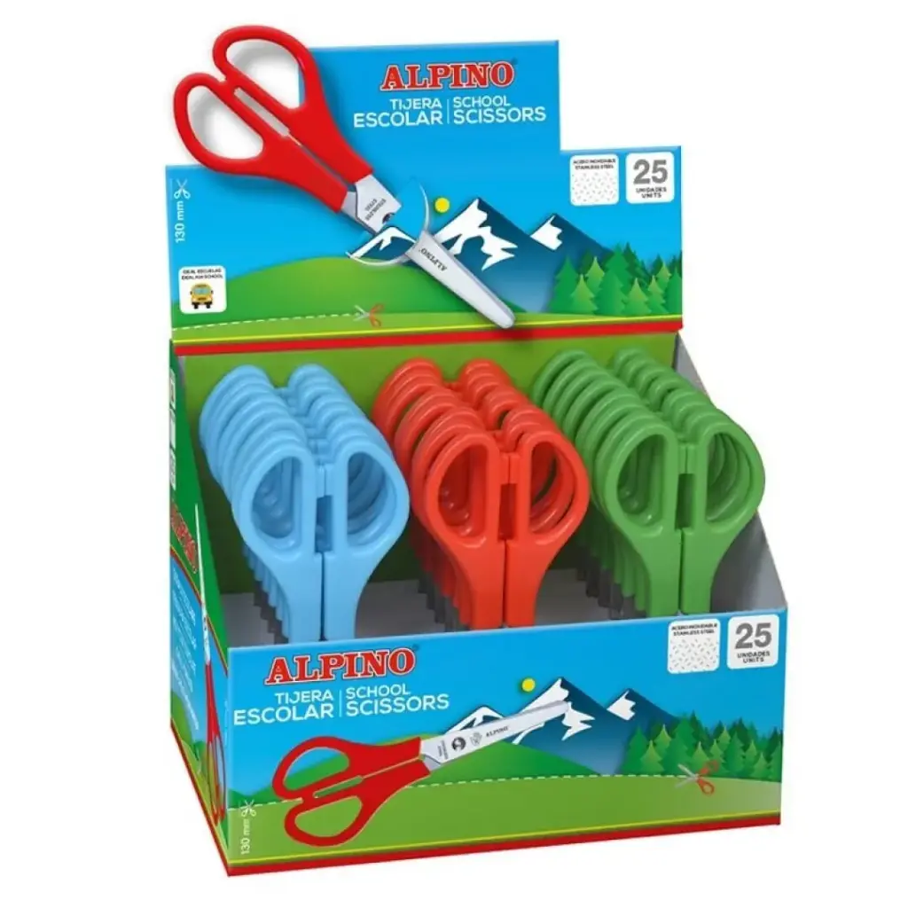 TIJERAS ESCOLARES SCHOOL ESPECIAL ACERO INOXIDABLE C/SURTIDOS ALPINO