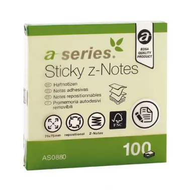 BLOC NOTAS ADHESIVAS 76X76 MM AMARILLAS 100 HOJAS - A SERIES -