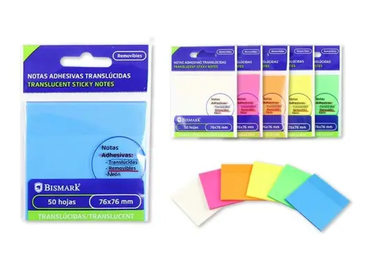 NOTAS ADHESIVAS TRANSLUCIDAS COLORES VARIADOS 76X76 MM BISMARK