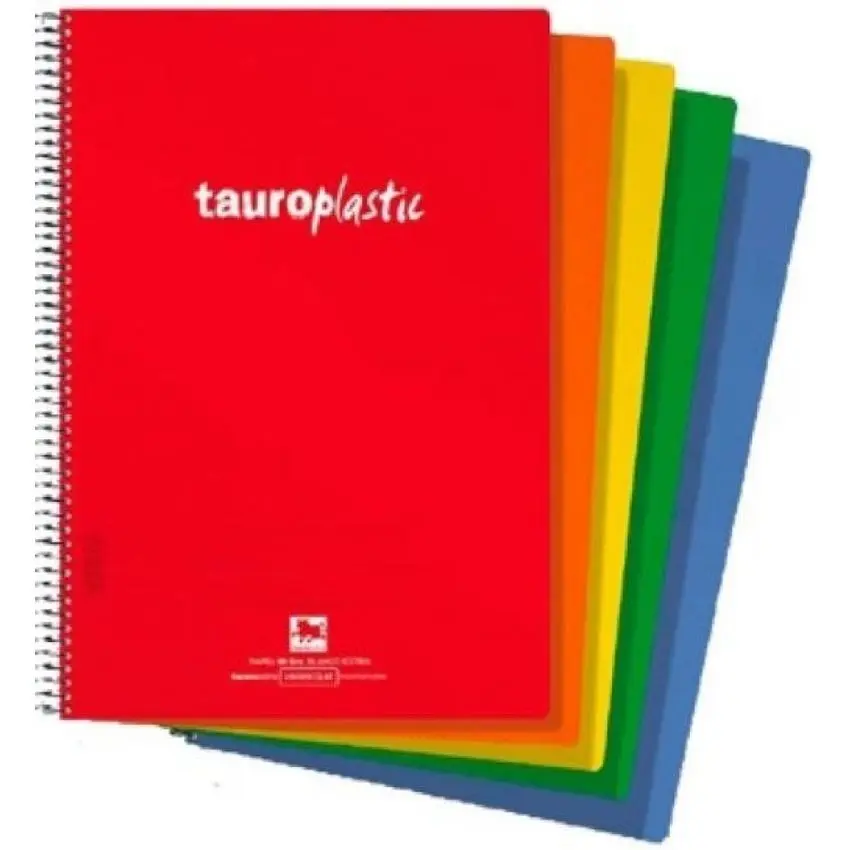 CUADERNO ESPIRAL TAUROPLASTIC 80H FOLIO 90GR 3X3 T/ PP COLORES SURTIDOS TAURO