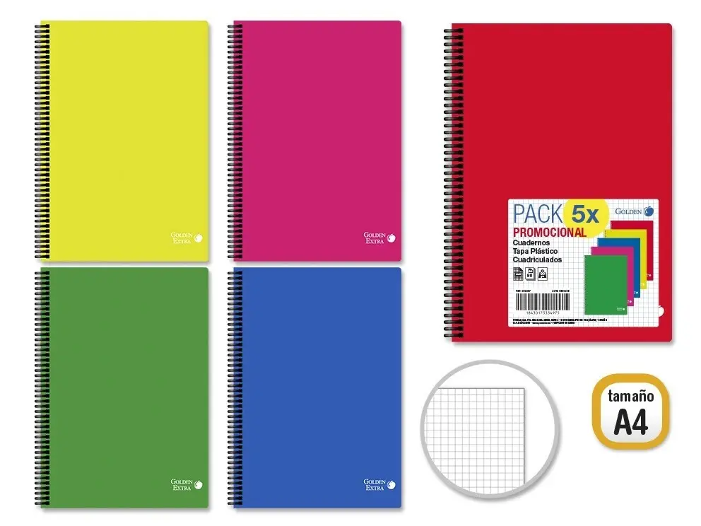 [333497] CUADERNO BASIC TAPA PLÁSTICO - A4 - 80 hojas - 90 grs - CUADRICULADO   - GOLDEN - (1 UNIDAD)