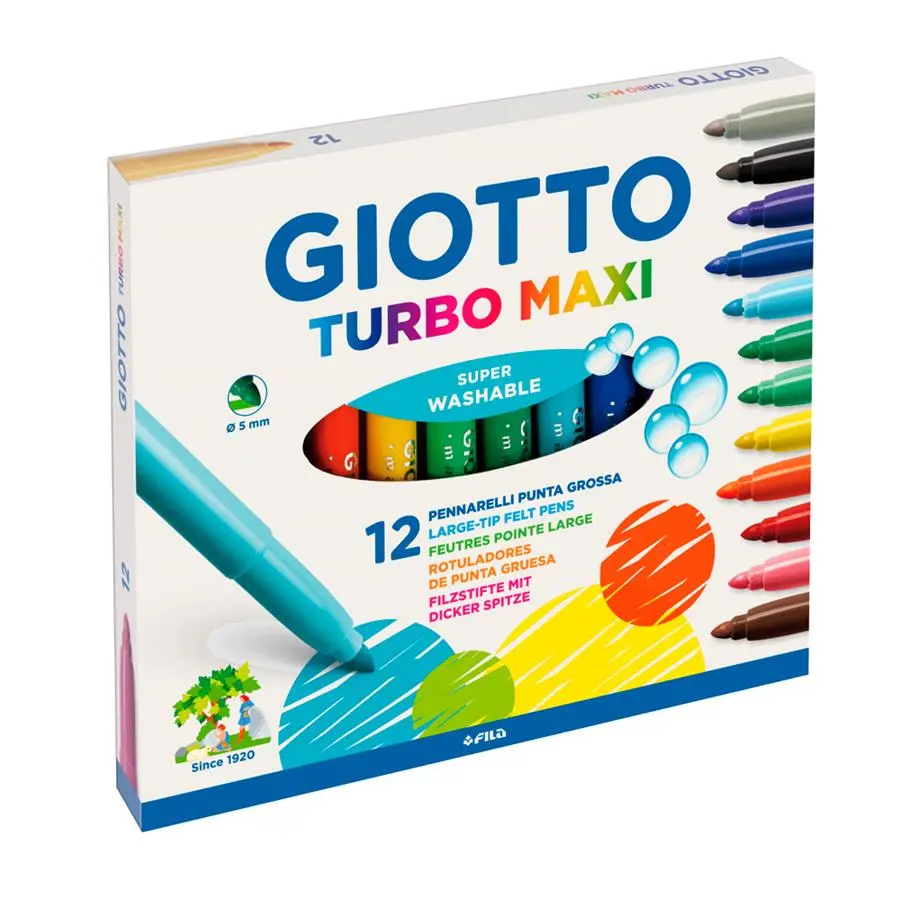 [F454000] GIOTTO ROTULADORES TURBO MAXI COLORES SURTIDOS ESTUCHE (12 UNIDADES)