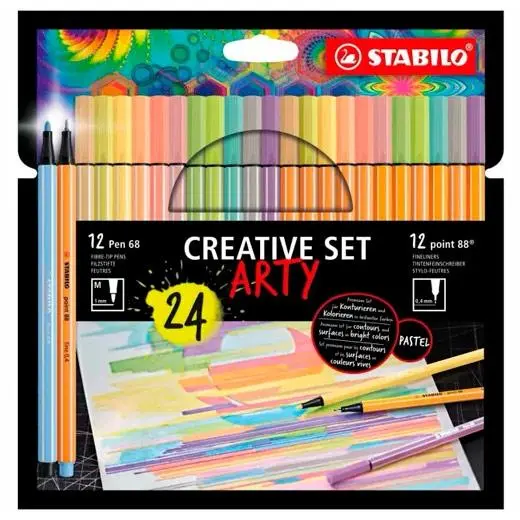 [8868/24-1-20] STABILO CREATIVE SET ARTY CON 12 POINT 88 + 12 PEN 68 COLORES SURTIDOS ESTUCHE 24 UD