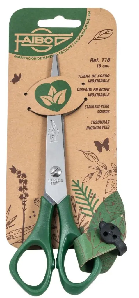 [T16] TIJERAS OFICINA MANGO DE PLÁSTICO VERDE OSCURO FAIBO  (16 cm)