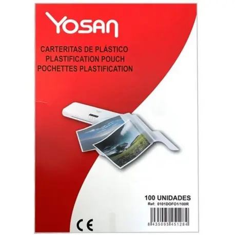 FUNDAS DE PLASTIFICAR 2X80 MICRAS BRILLO A4 CAJA 100 UD TRANSPARENTE  YOSAN