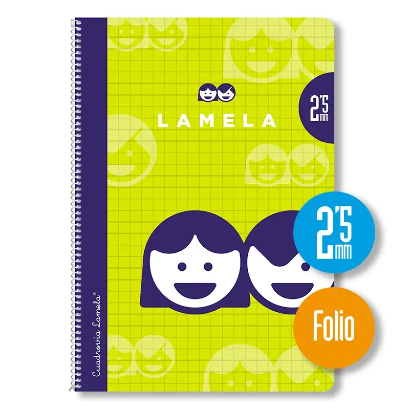[07F002] CUADERNO CUADROVÍA ESPIRAL TAMAÑO FOLIO,  80 HOJAS 70GR, con margen, cubierta básica, colores surtidos - LAMELA - (2,5 mm)