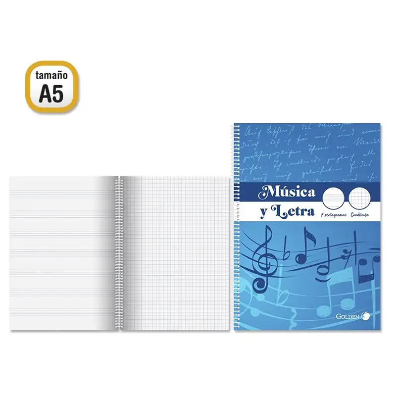 [331460] CUADERNO MUSICA Y LETRA con cuadricula A5 - golden -