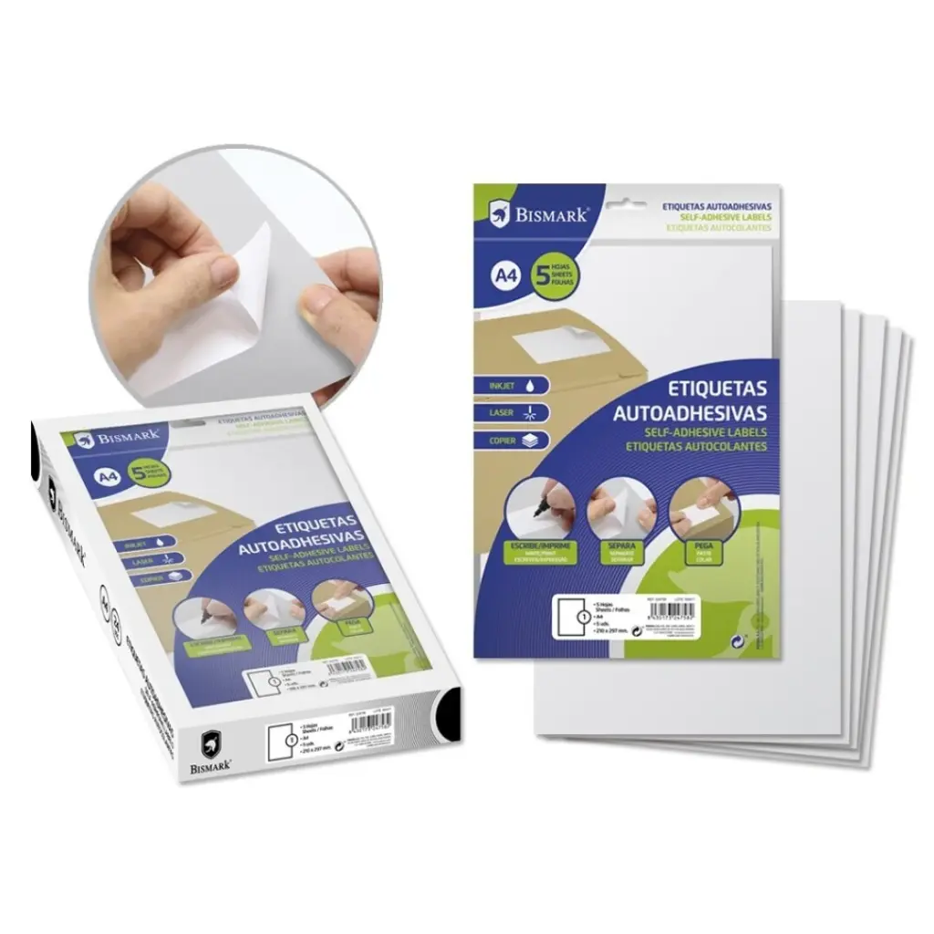 [324758] ETIQUETAS ADHESIVAS A4 PARA IMPRESORA - BISMARK - (210 X 297 - DIN A4)