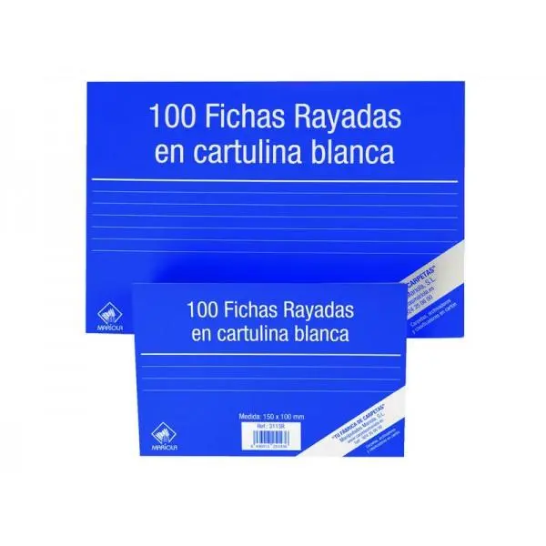 [3111L] FICHA LISA CARTULINA 180GR BLANCA - MARIOLA - (nº 1 ,  95 x 65 mm)