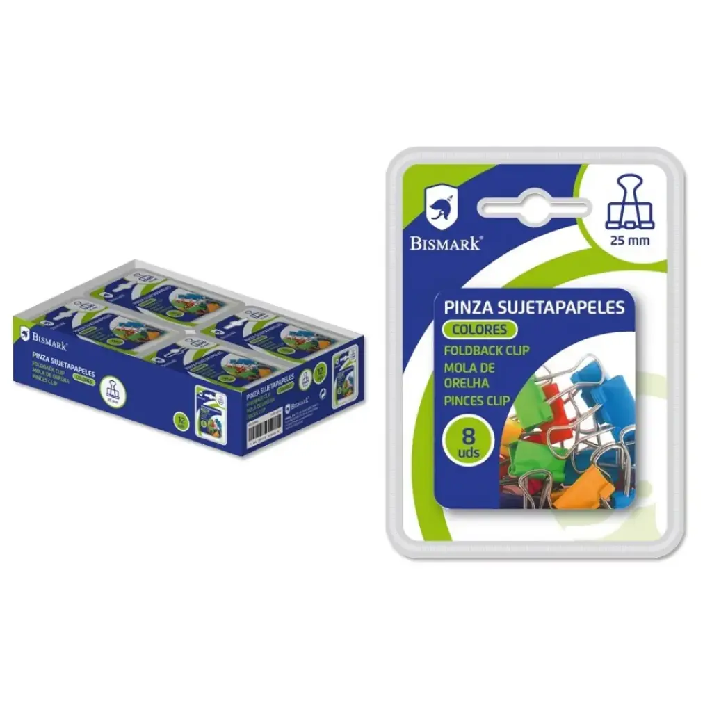 PINZA PALA SUJETAPAPELES. COLOR 25 mm.DOBLE BL -BISMARK -