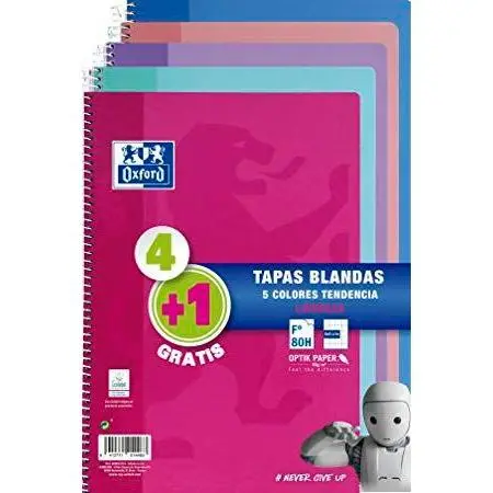 [400072719] CUADERNO ESPIRAL 80H FOLIO 4X4M C/MARGEN TAPA BLANDA colores surtidos tendencia - OXFORD -