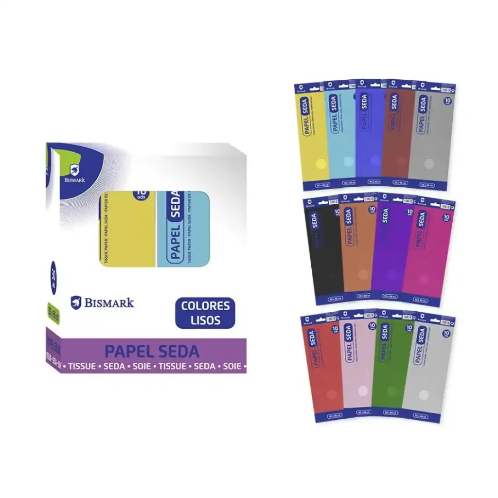 [313630]  PAPEL SEDA LISO COLORES SURTIDOS, BOLSA 10 HOJAS 