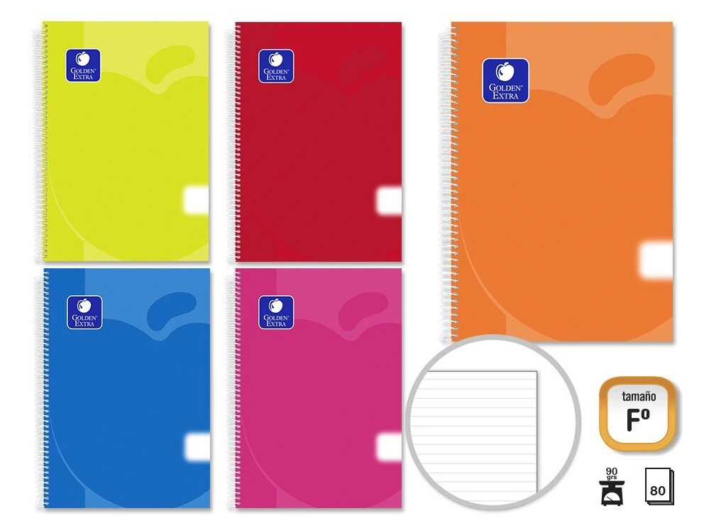 [325883.1]  CUADERNO TAPA POLIPROPILENO F 80 hojas 90 grs .  linea horizontal - GOLDEN -