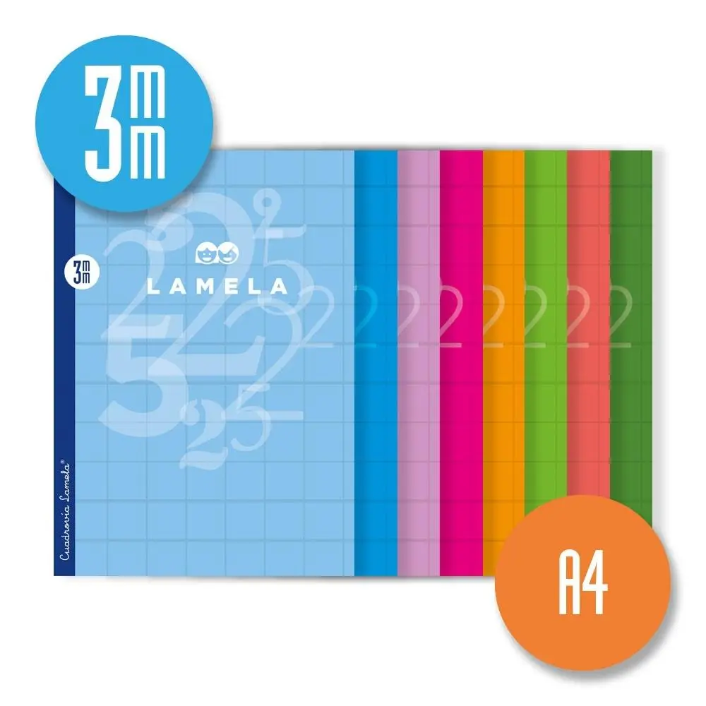 [06A4003] LAMELA LIBRETA GRAPADA 50H A4 90GR CUADROVÍA 3MM CON MARGEN CUBIERTA BÁSICA COLORES SURTIDOS