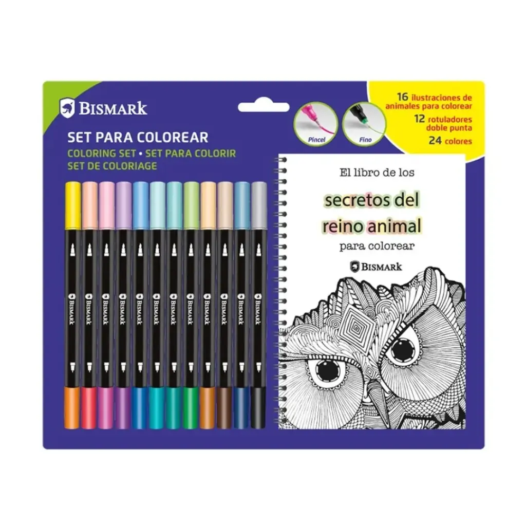 [330339]  LIBRO MANDALAS ANIMALES + 12 ROTULADORES DOBLES - BISMARK