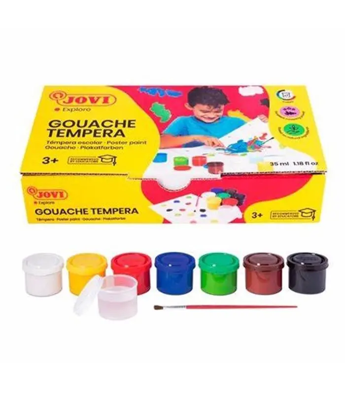 TEMPERA CAJA 7 BOTES 35 ML COLORES SURTIDOS + PINCEL JOVI - 507 -