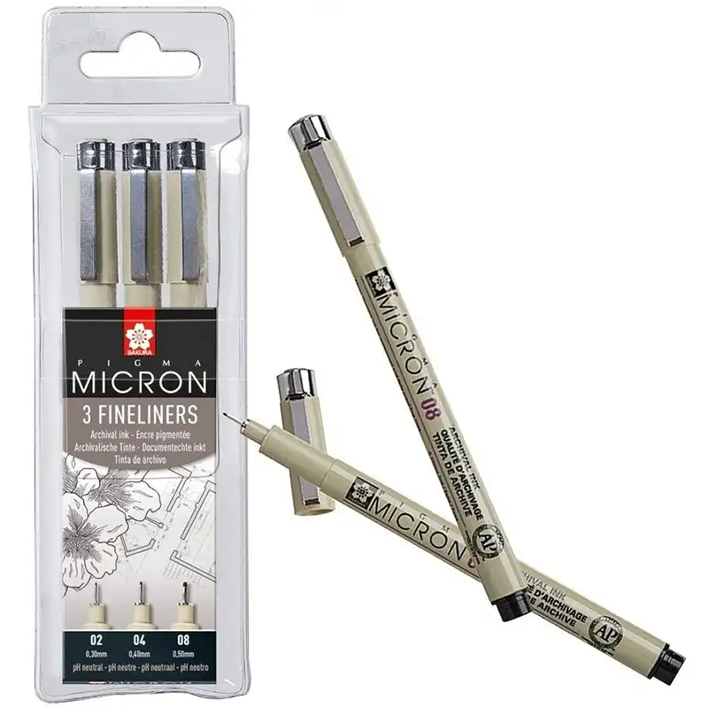 [POXSDK3] ROTULADORES PERMANENTES PIGMA MICRON FINELINER ESTUCHE DE 3 NEGRO - TALENS SAKURA -