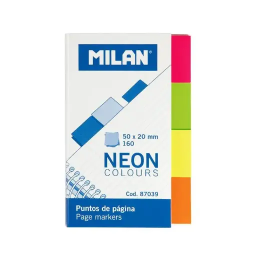 [87039] BANDERITAS ADHESIVAS 50X20 4 COLORES NEON MILAN