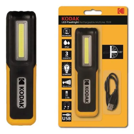 [30419490] LINTERNA IMANTADA RECARGABLE MICRO USB  MULTIUSOS LED KODAK  150R  IP62 60/150 LUMENS