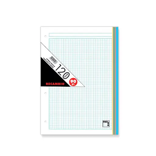 [21180] RECAMBIO 120H A4 90GR 5X5, 4 TALADROS 5 BANDAS COLORES - PACSA -