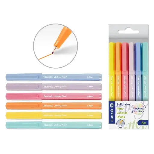 [331166] SET 6 BOLIGRAFOS LETTERING PASTEL 0.4 MM