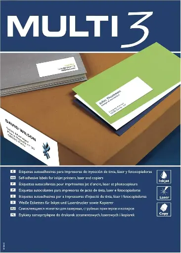 ETIQUETAS ADHESIVAS , inkjet, laser, cantos rectos , din A4, MULTI-3