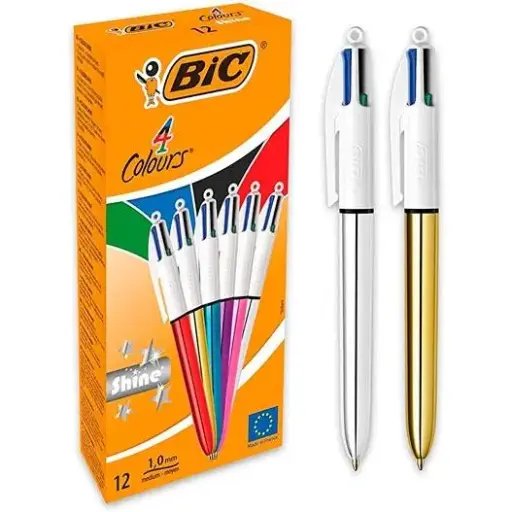 [964775] BOLÍGRAFO 4 COLORES SHINE SILVER CUERPO BLANCO/SURTIDO METÁLICO BIC