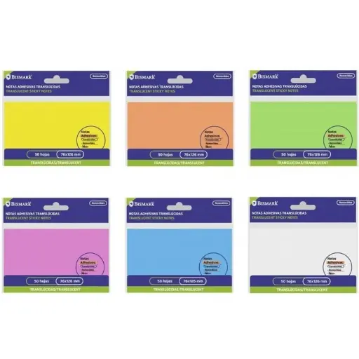 [332254] NOTAS ADHESIVAS TRANSLUCIDAS COLORES SURTIDOS 75X126 MM BISMARK